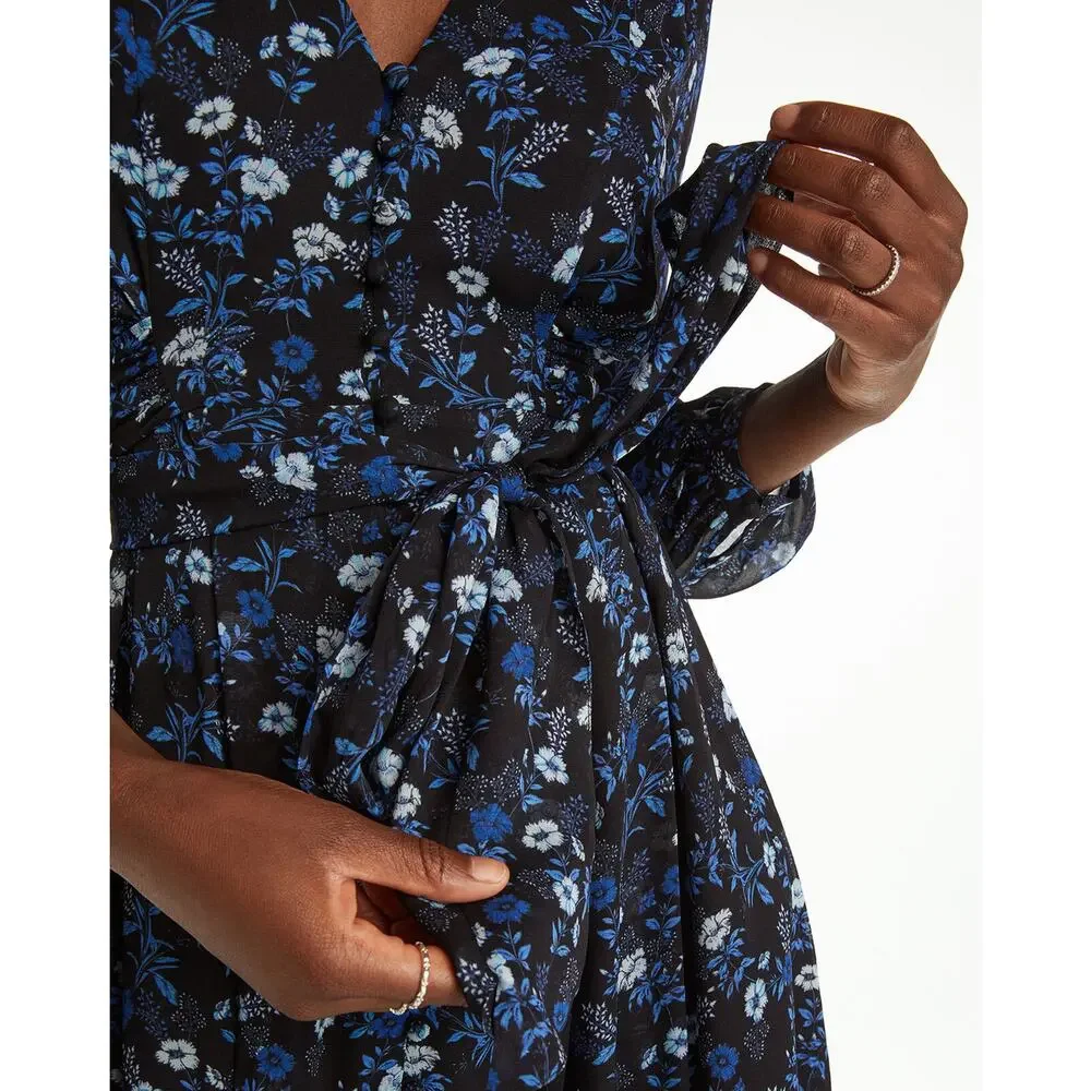 The Kooples Short Tie Waist Dress in Floral Blue Poppy Print - Picture 4 of 13
